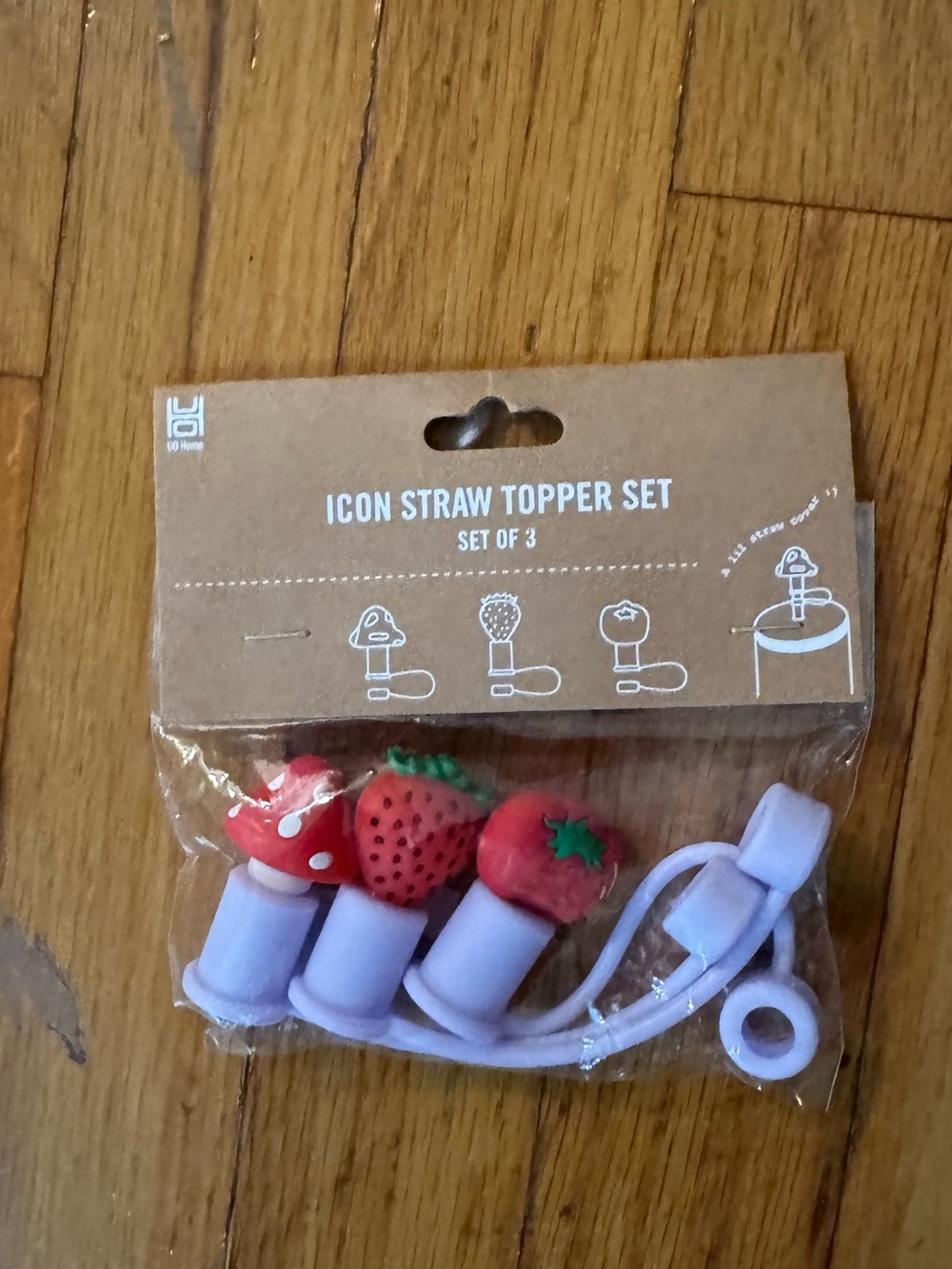 Urban Outfitters Strawberry & Mushroom Straw Topper Set - Red